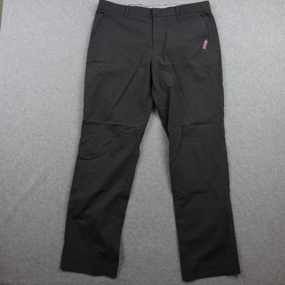 Gap Pants Mens 34x32 Tailored Khakis Straight Fit Cotton Flat Front Gray Striped